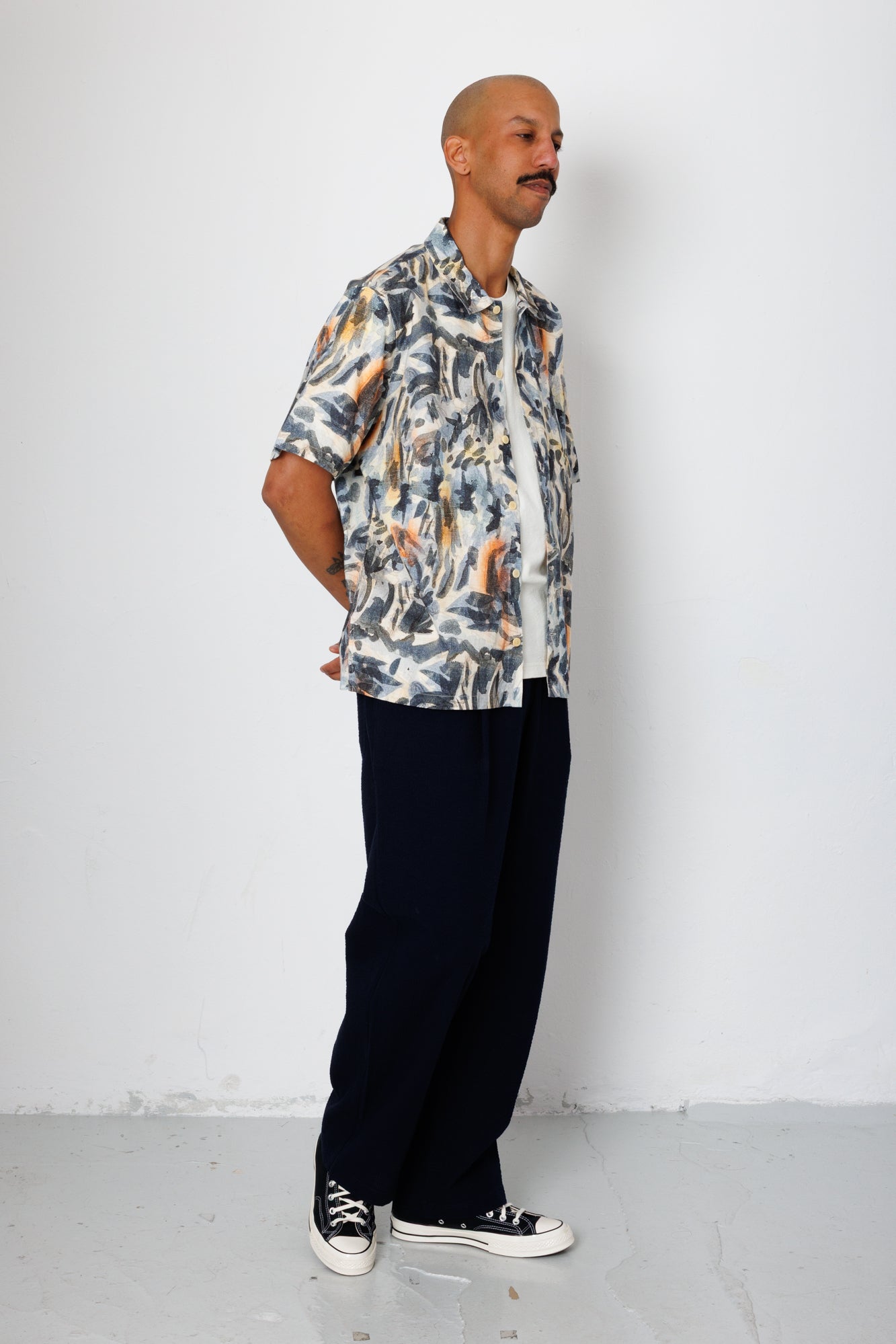 Folk | Folk Drawcord Loose Trousers - Navy Seersucker