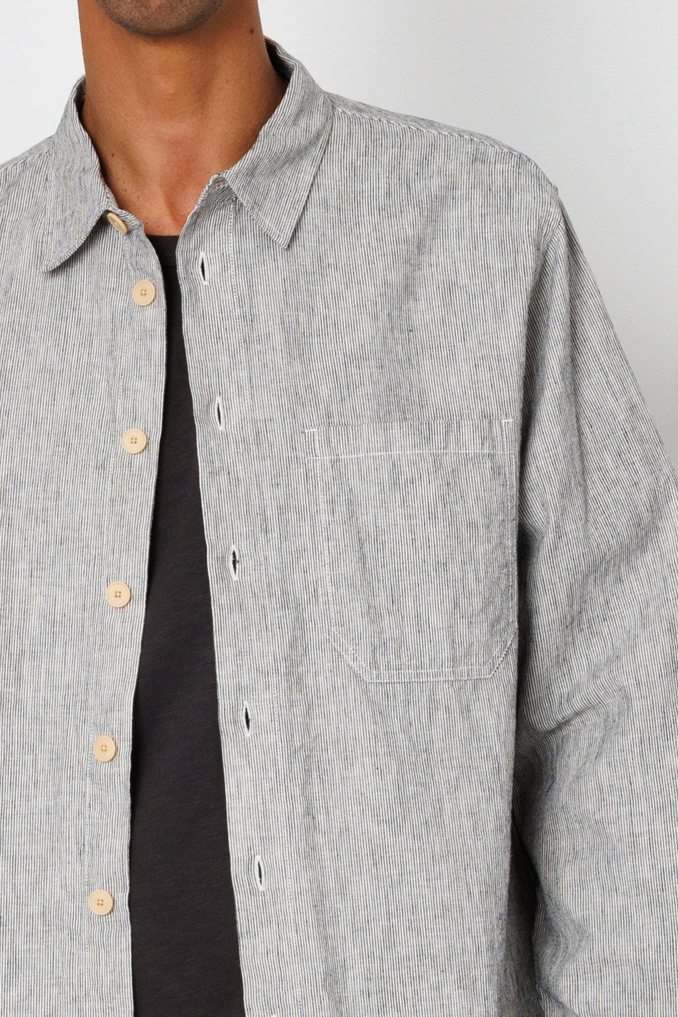 Folk | Folk Easy Fit Shirt - Black Linen Stripe