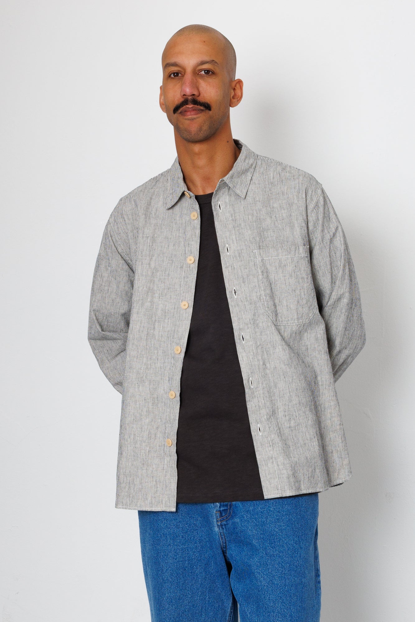 Folk | Folk Easy Fit Shirt - Black Linen Stripe
