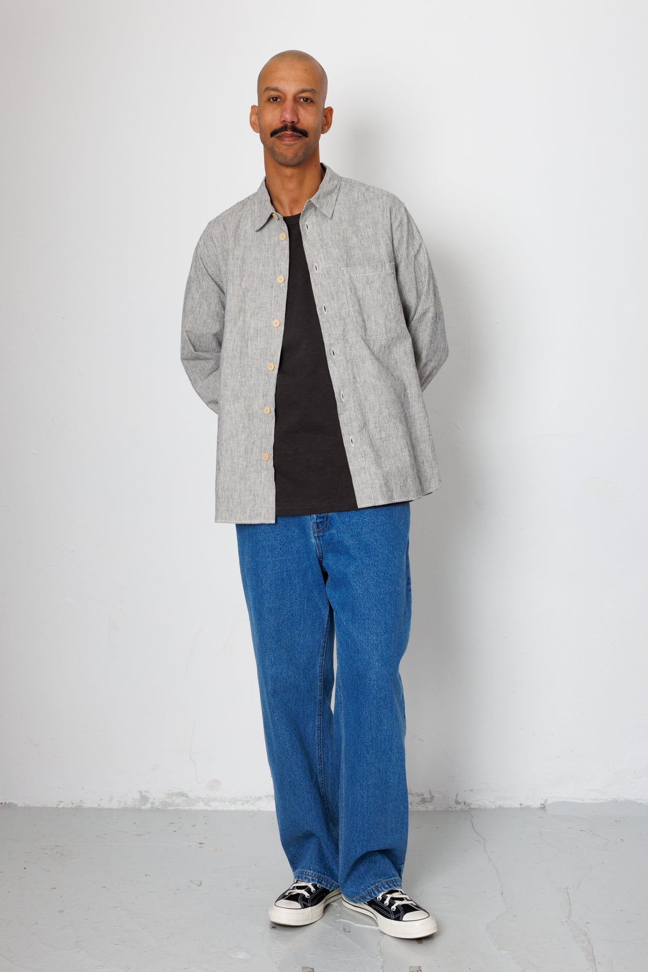 Folk | Folk Easy Fit Shirt - Black Linen Stripe