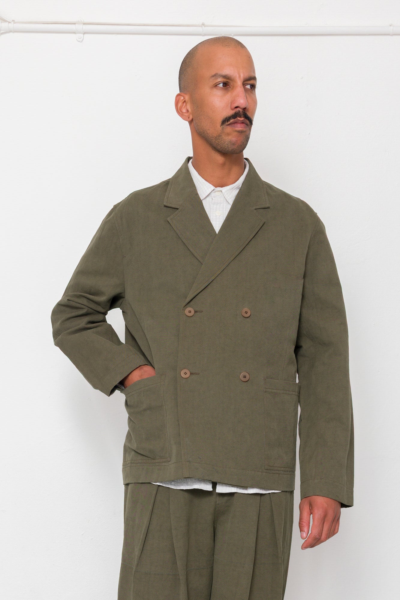 Folk | Folk Easy Fit Blazer - Dark Olive Slub Linen