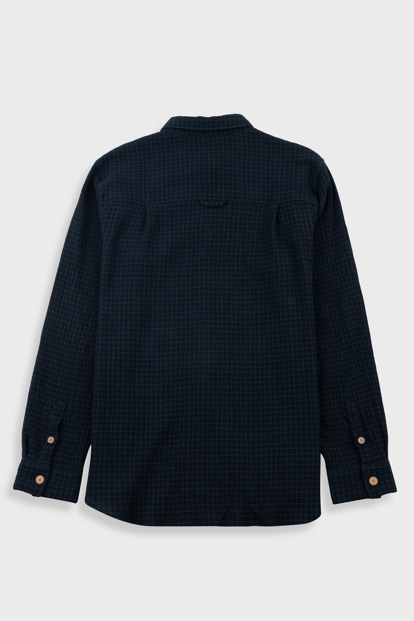 Navy checkered shirt on a white background