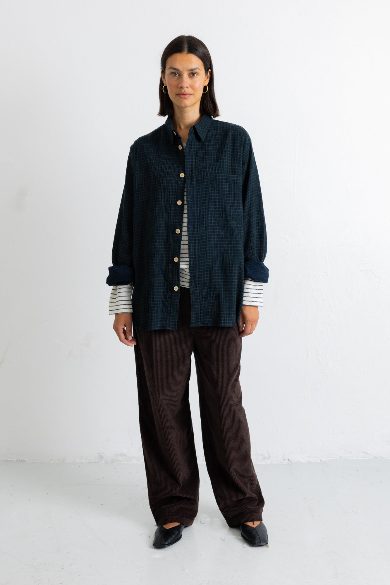 Folk | Folk Easy Fit Shirt - Navy Crinkle Check