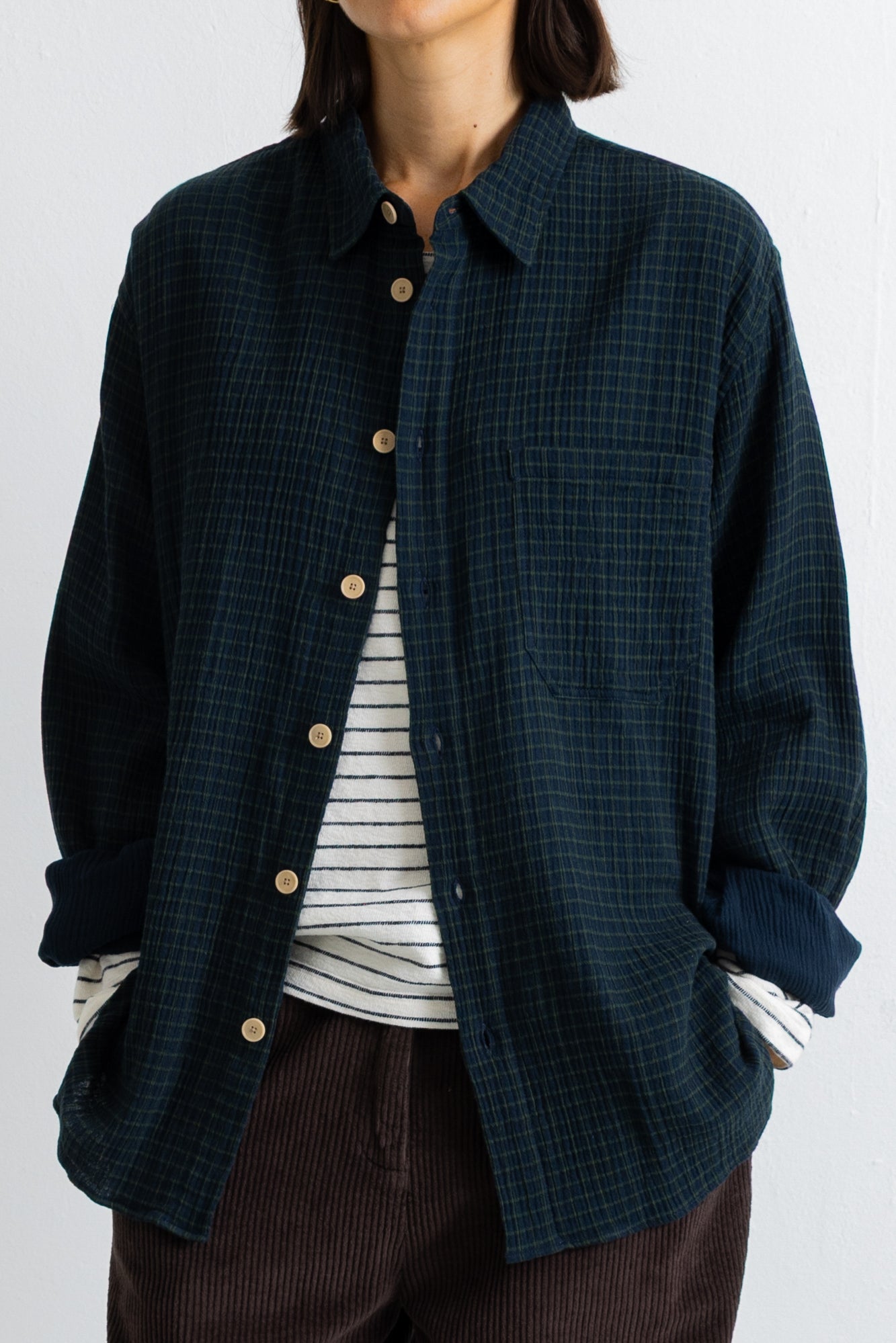 Folk | Folk Easy Fit Shirt - Navy Crinkle Check