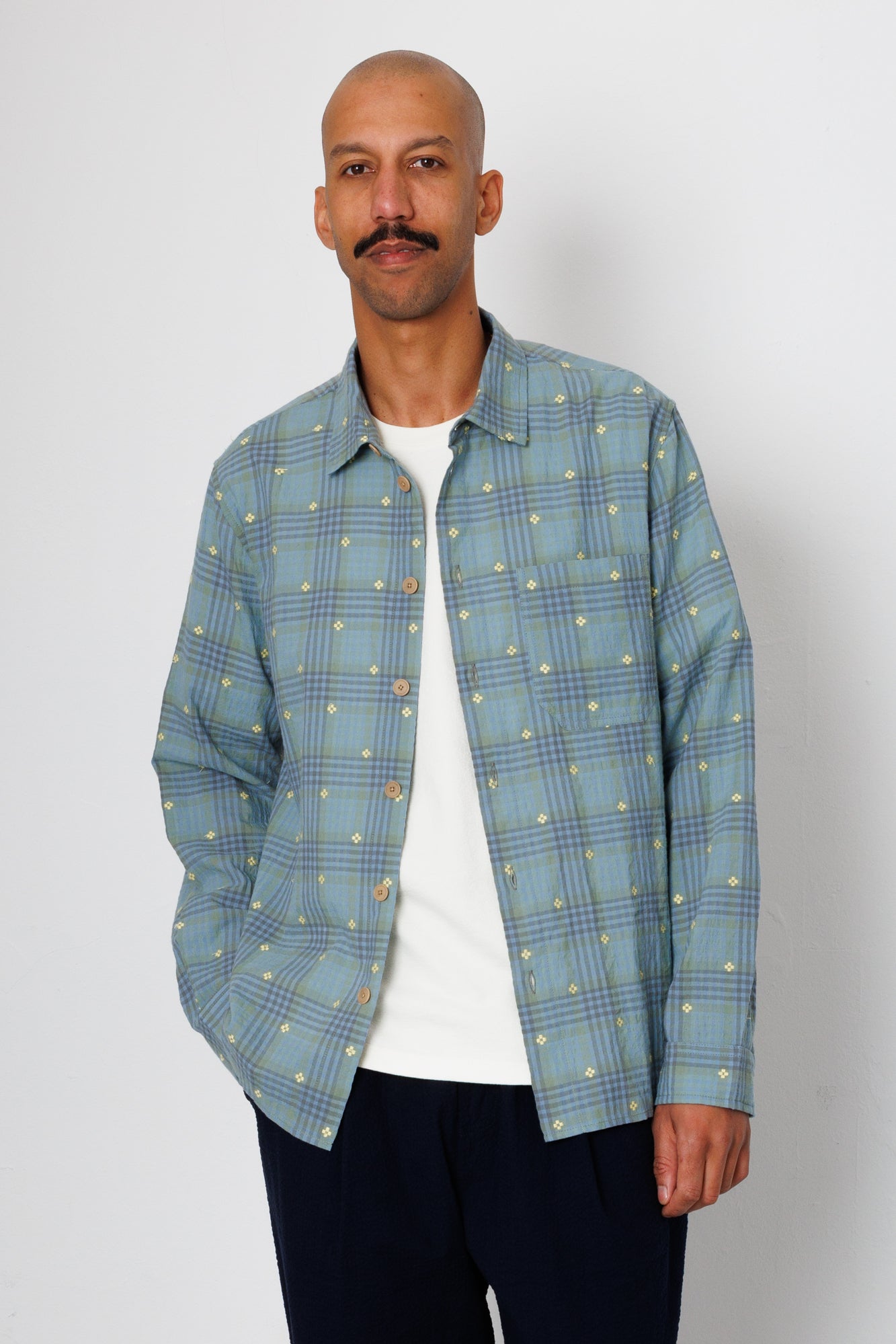 Folk | Folk Easy Fit Shirt - Blue Yellow Flower Check
