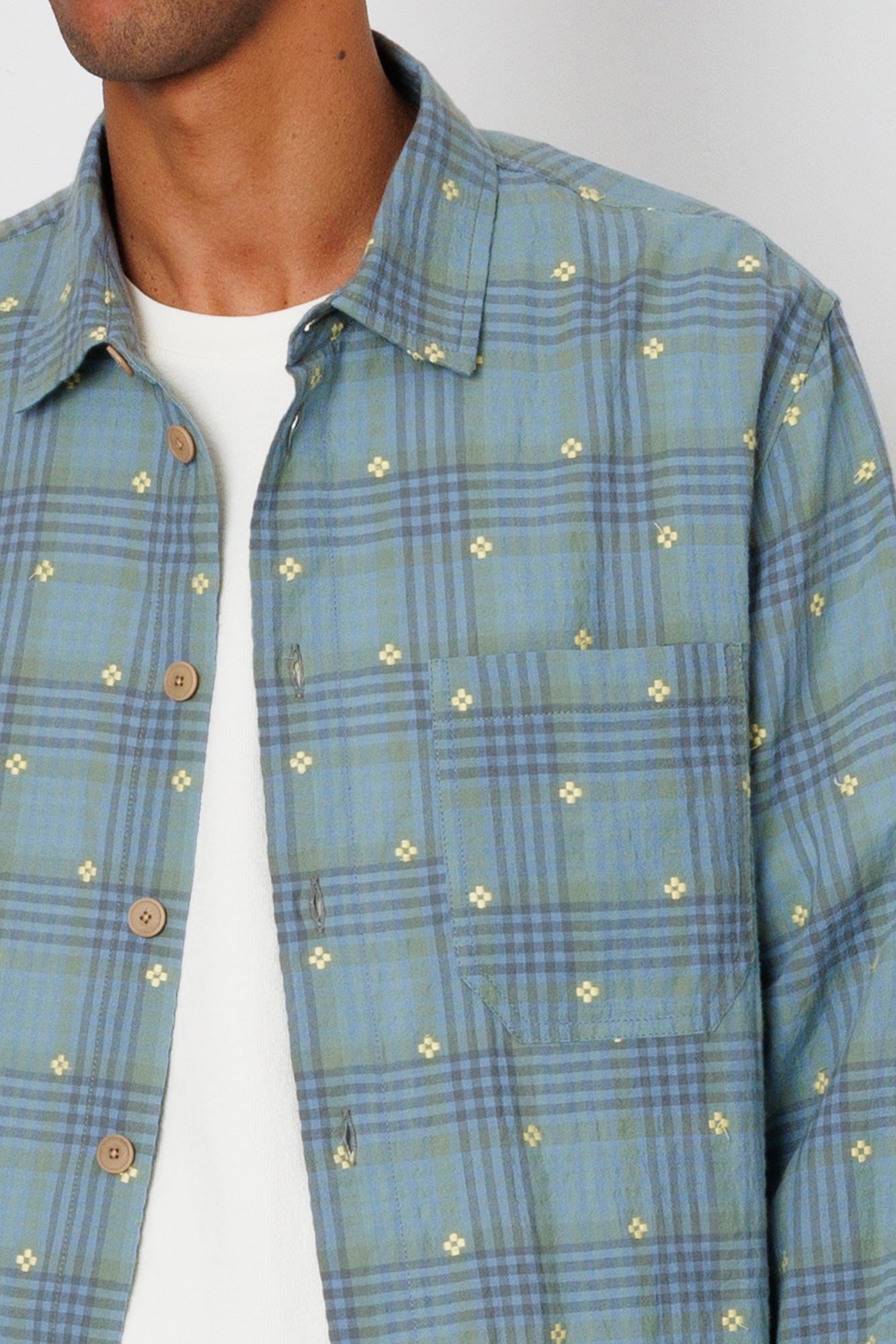 Folk | Folk Easy Fit Shirt - Blue Yellow Flower Check