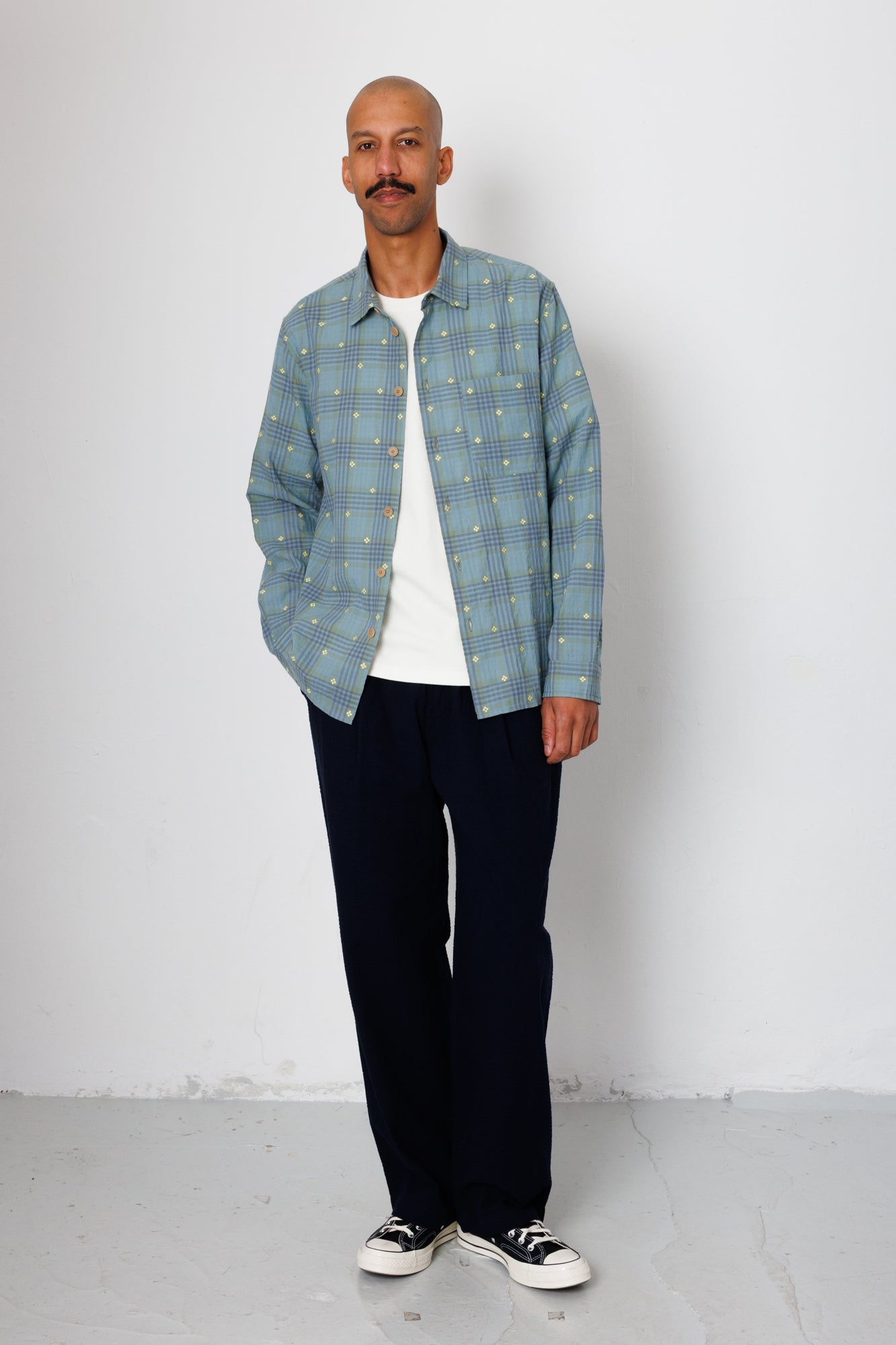Folk | Folk Easy Fit Shirt - Blue Yellow Flower Check