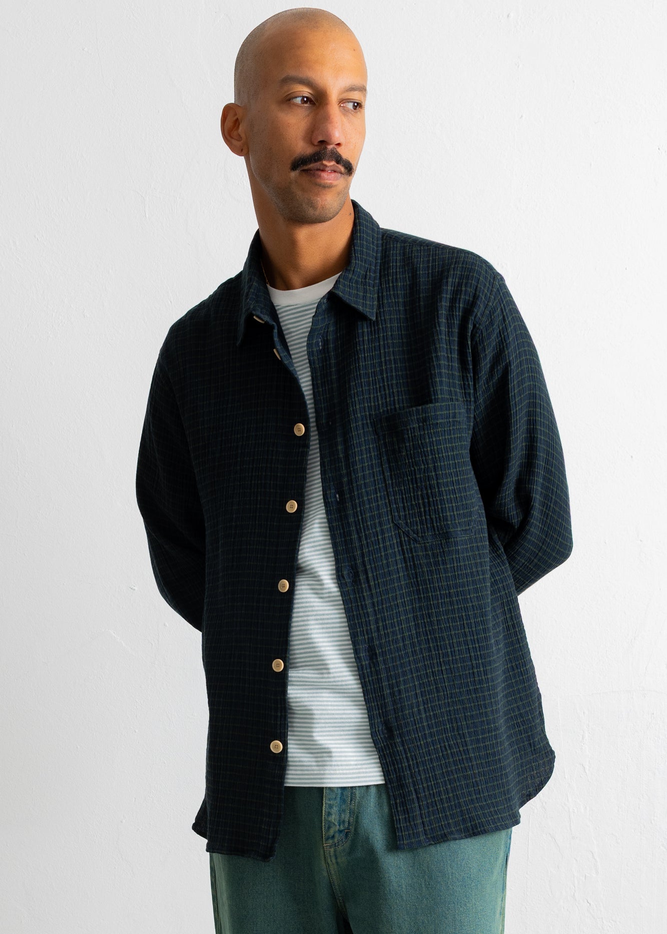Folk | Folk Easy Fit Shirt - Navy Crinkle Check