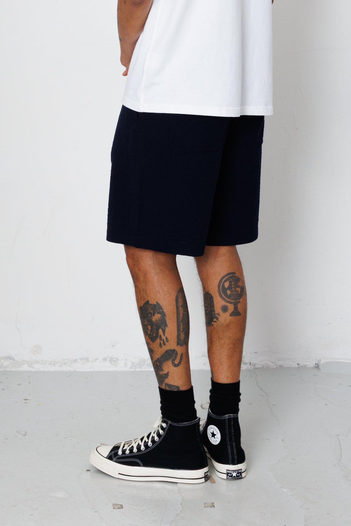 Folk | Folk Elasticated Wide Fit Short - Navy Seersucker