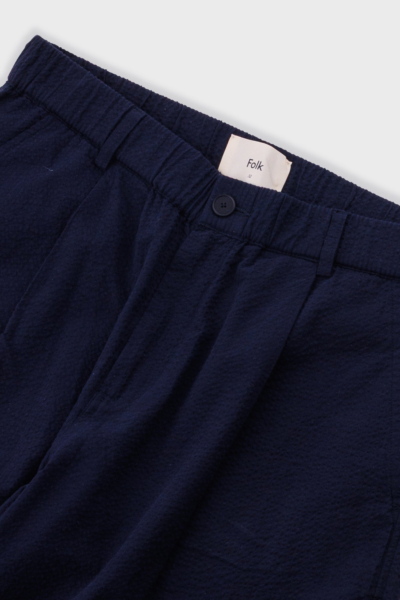 Folk | Folk Elasticated Wide Fit Short - Navy Seersucker