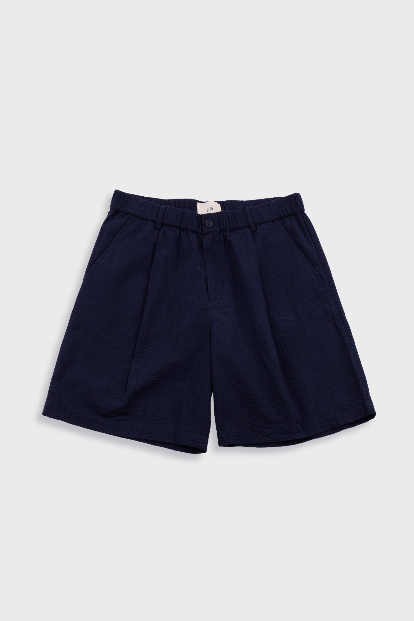 Folk | Folk Elasticated Wide Fit Short - Navy Seersucker