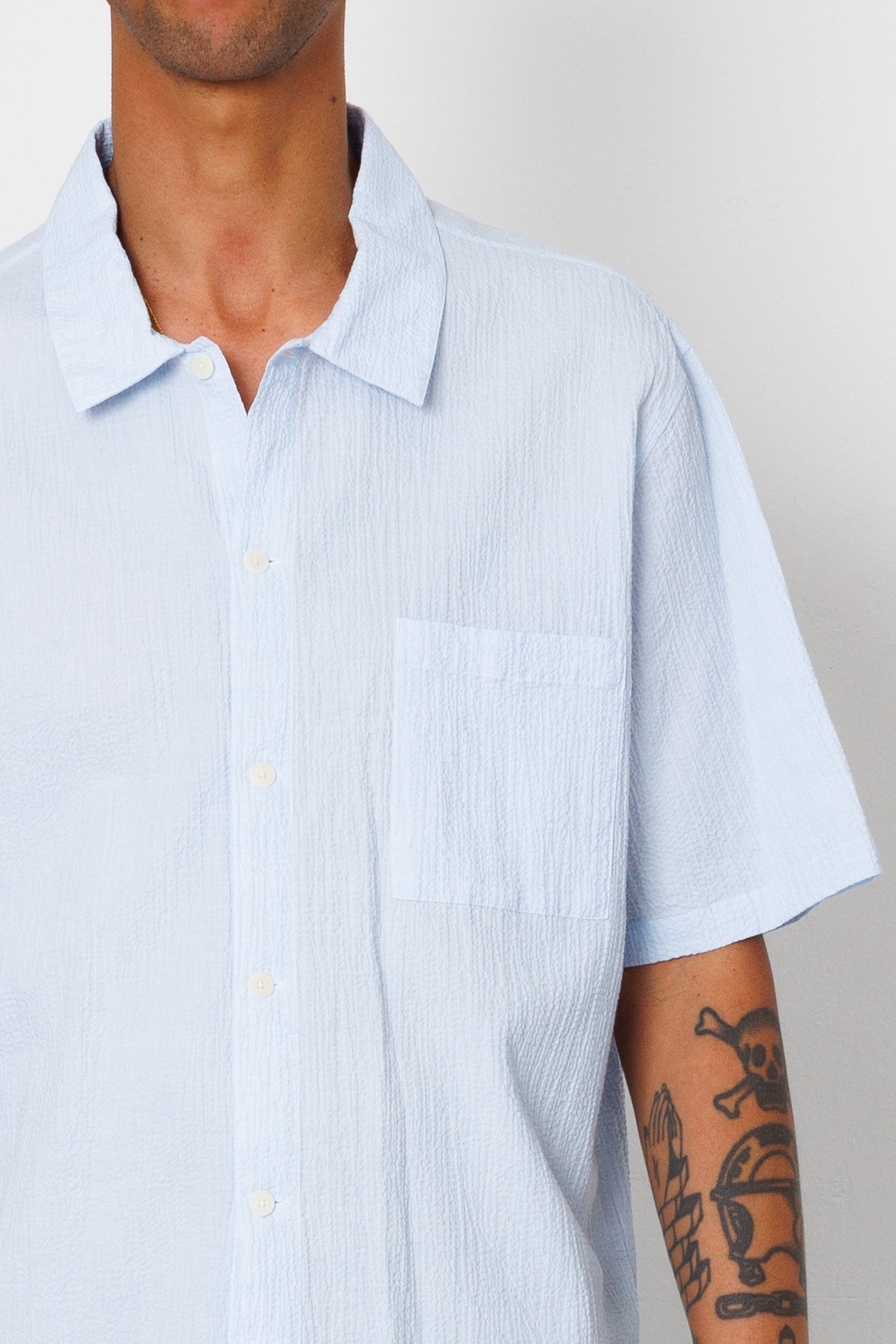 Folk | Folk Gabe Shirt - Light Blue Textured