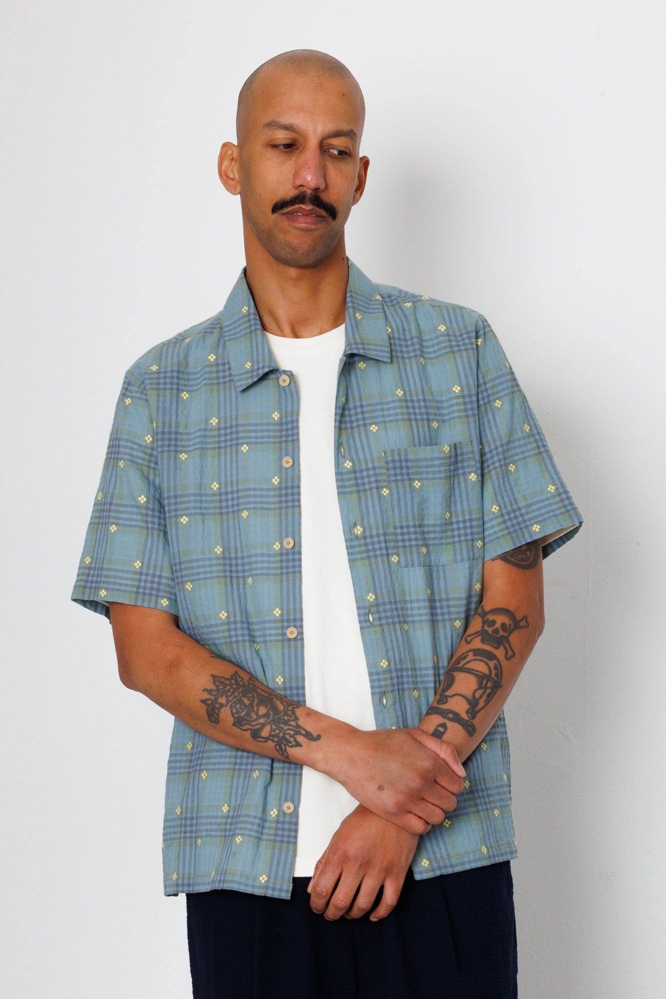 Folk | Folk Gabe Shirt - Blue Yellow Flower Check