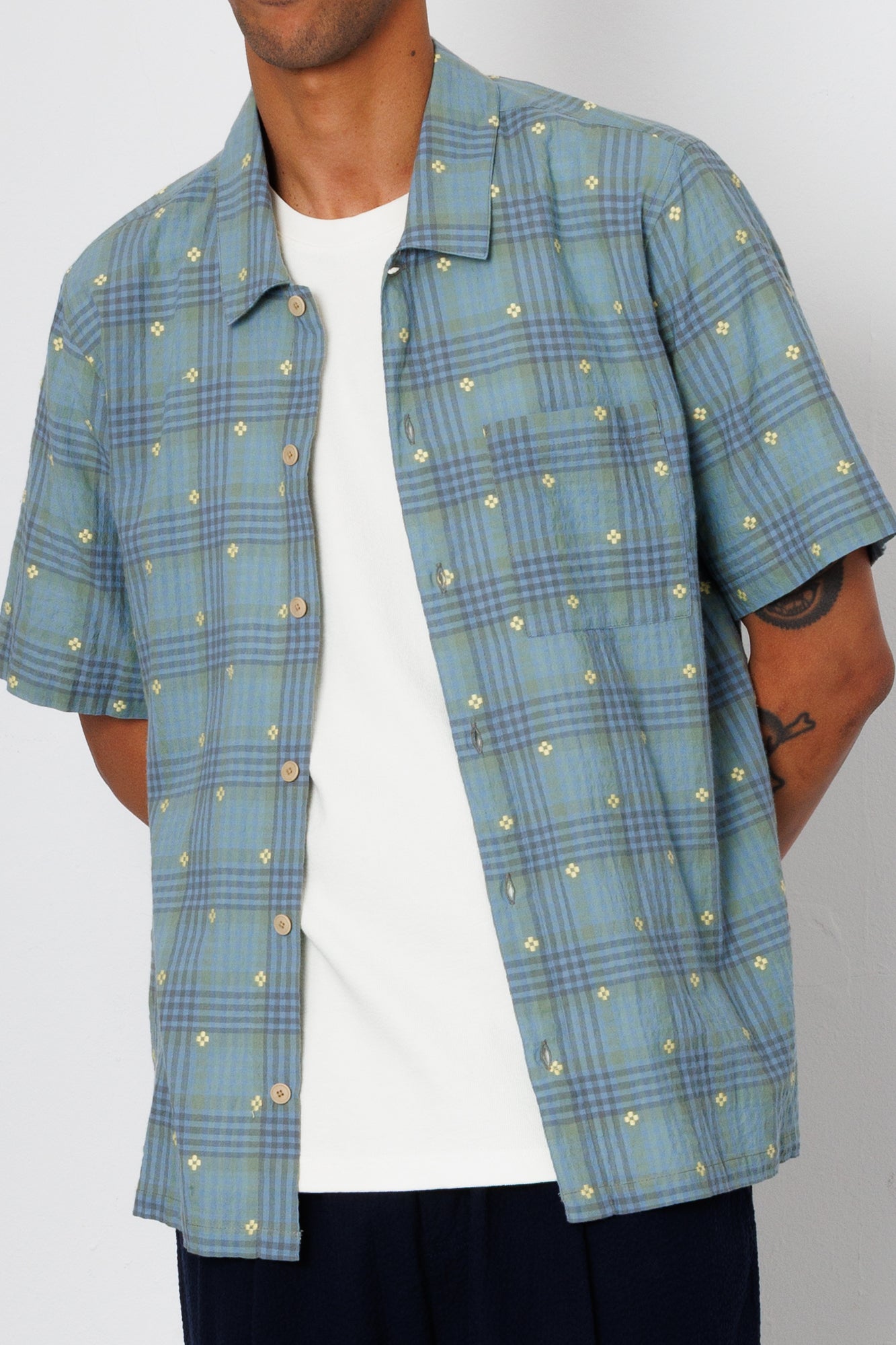 Folk | Folk Gabe Shirt - Blue Yellow Flower Check