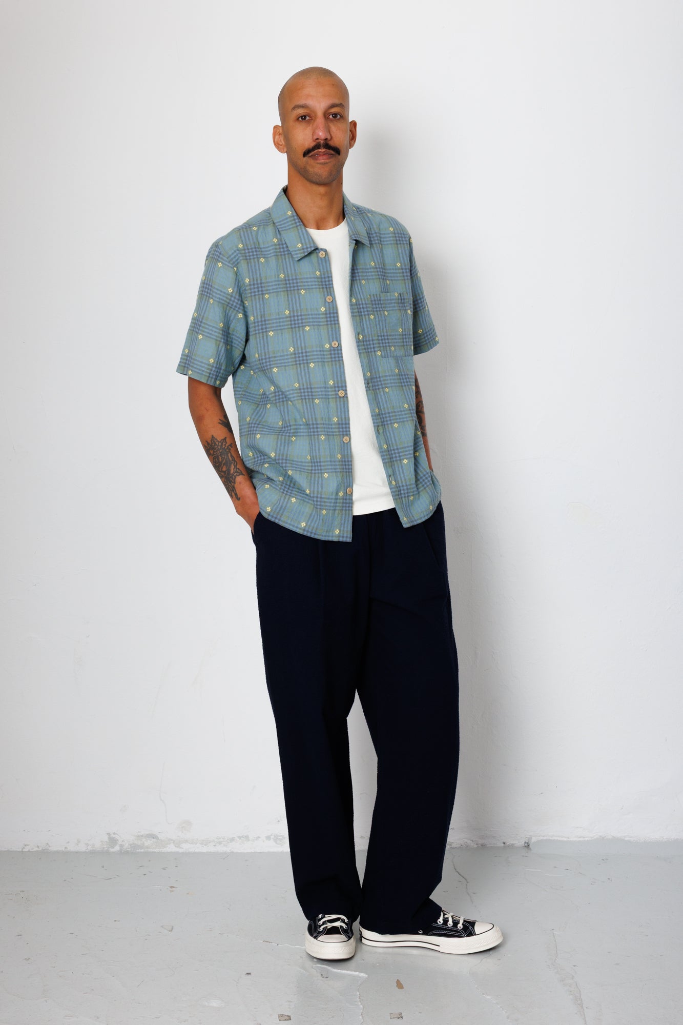 Folk | Folk Gabe Shirt - Blue Yellow Flower Check