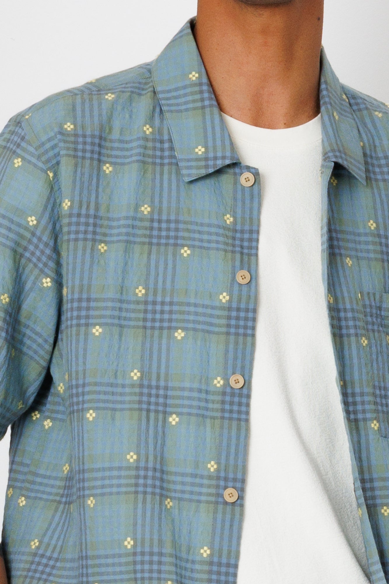 Folk | Folk Gabe Shirt - Blue Yellow Flower Check