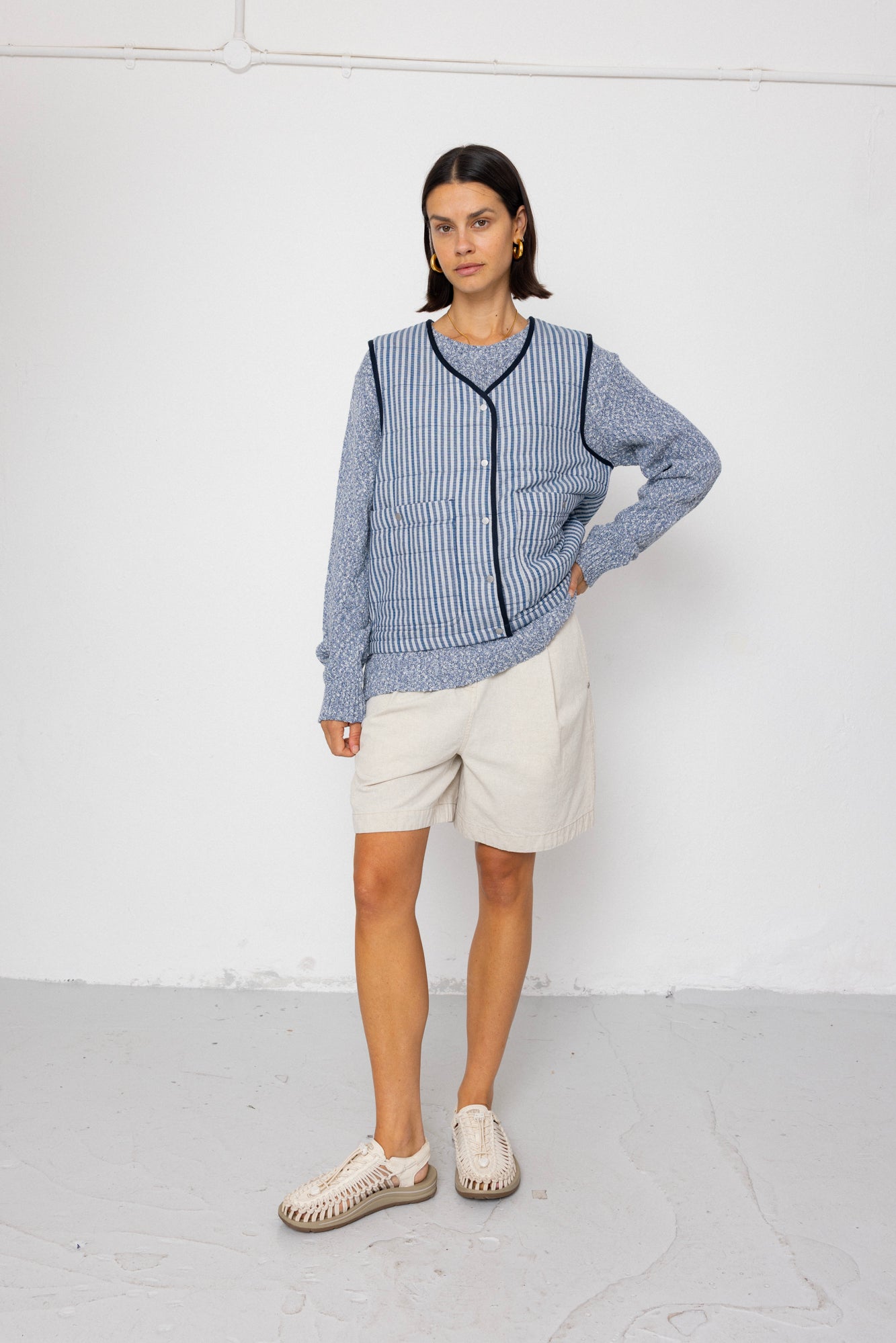 Folk Folk Gilet - Indigo Crinkle Mini Check