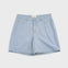 Light blue denim shorts on a white background