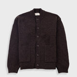 Dark brown cardigan on a light gray background