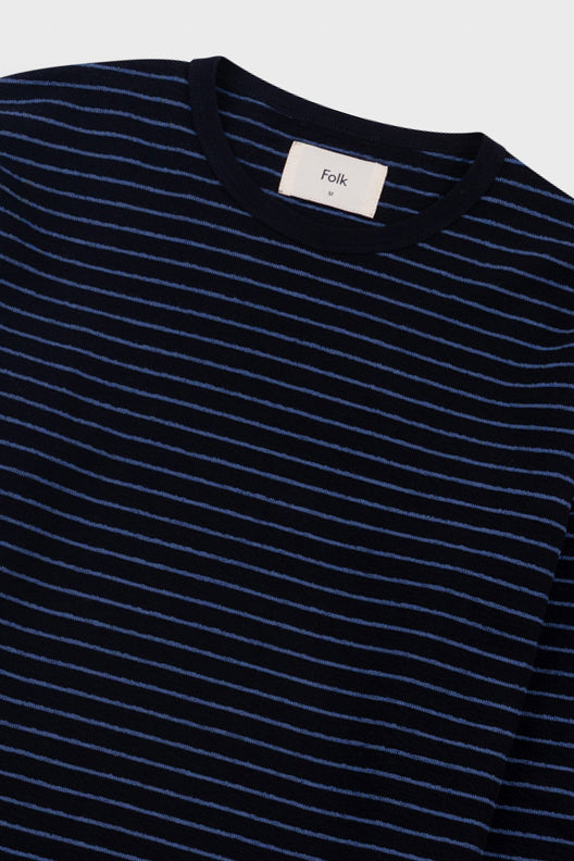 Folk | Folk Long Sleeve Textured Striped T-Shirt - Black / Soft Blue
