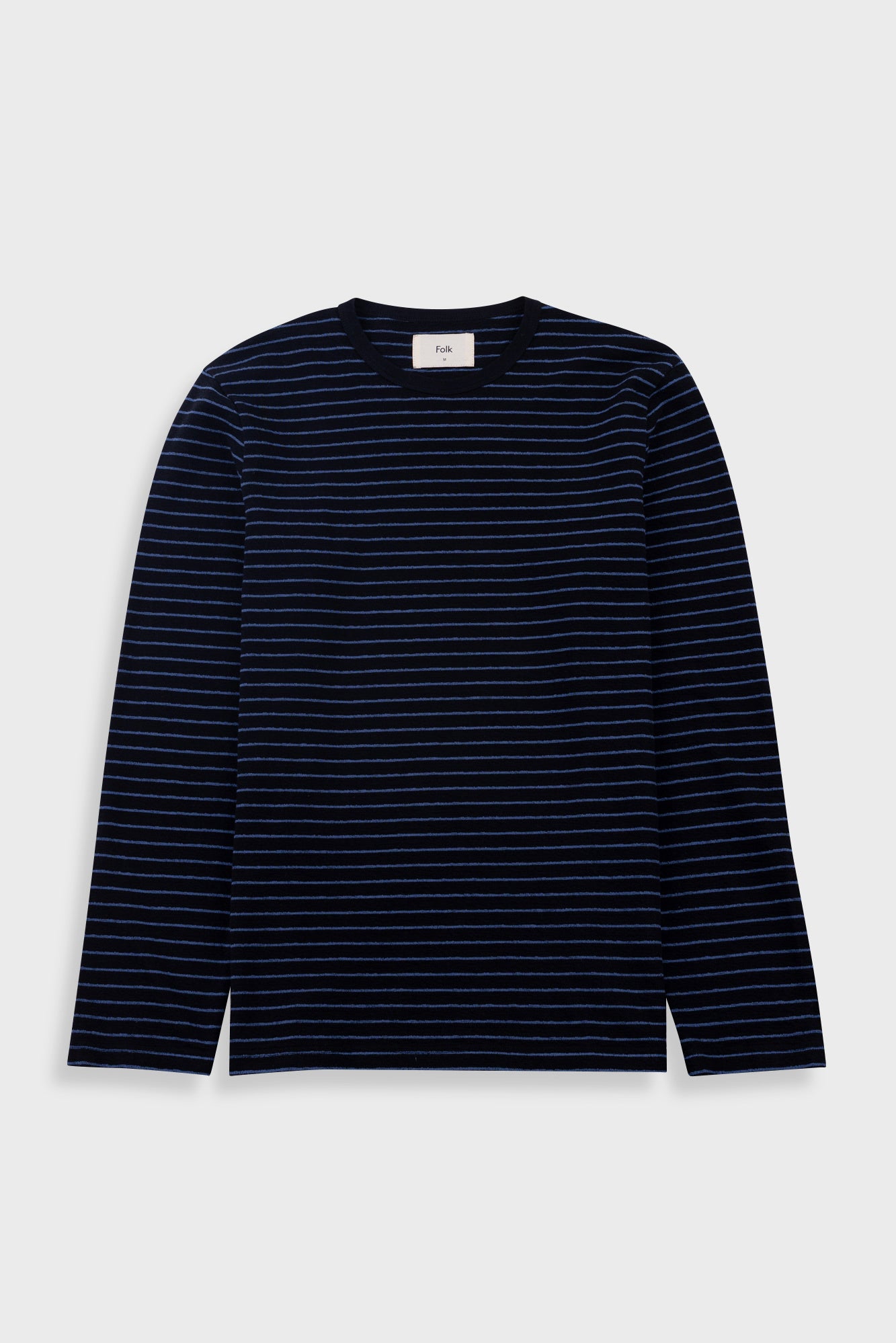Folk | Folk Long Sleeve Textured Striped T-Shirt - Black / Soft Blue