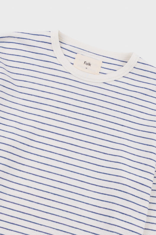 Folk | Folk Long Sleeve Textured Striped T-Shirt - Ecru / Soft Blue