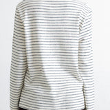 Long Sleeve Textured T-Shirt - Ecru / Black