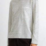 Long Sleeve Textured T-Shirt - Ecru / Black