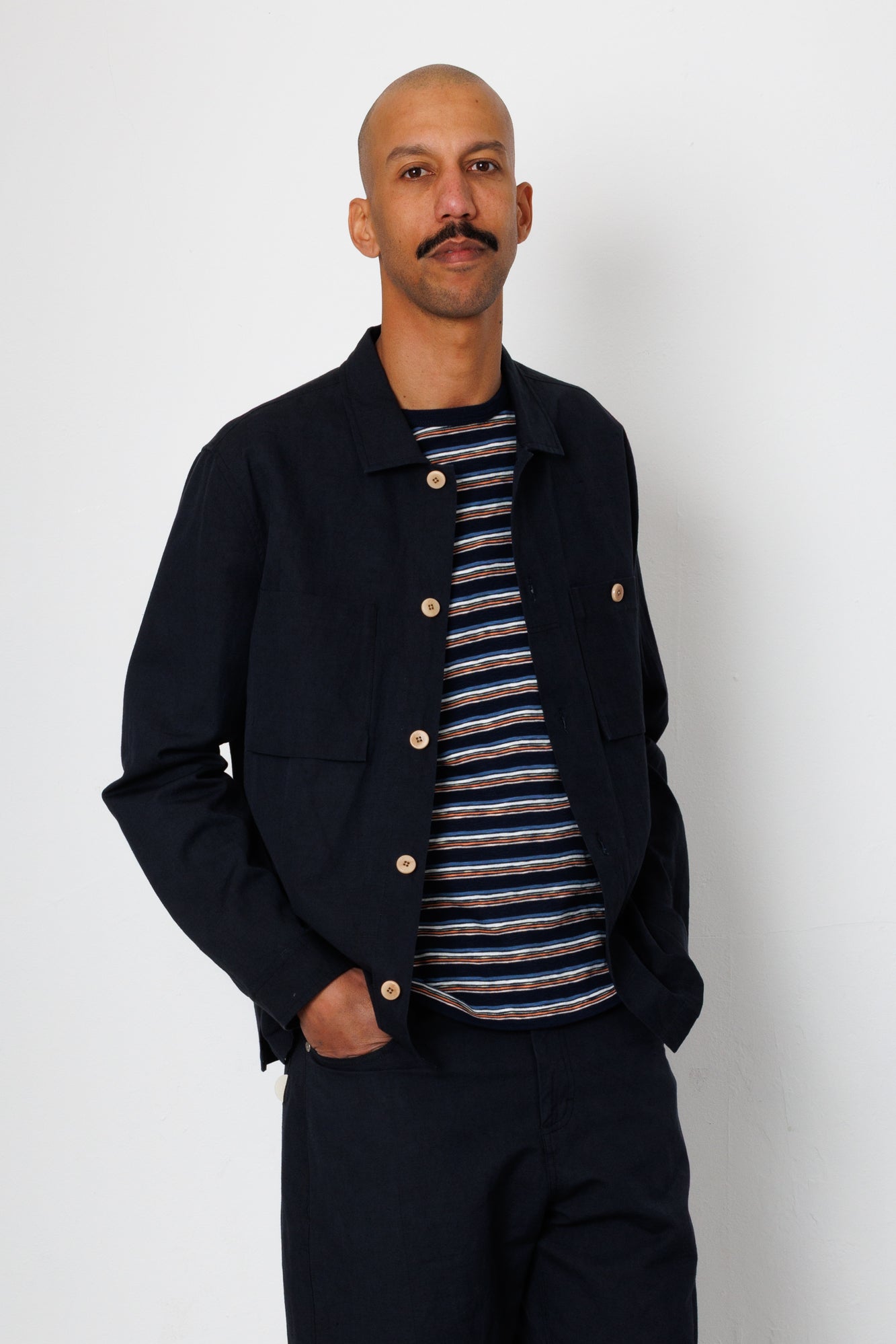 Folk | Folk Patch Overshirt - Soft Black Slub Linen