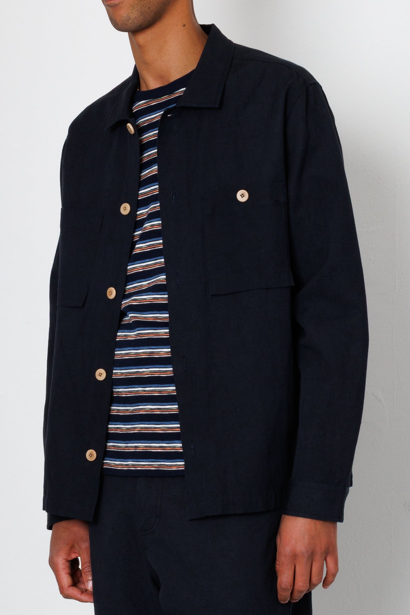 Folk | Folk Patch Overshirt - Soft Black Slub Linen