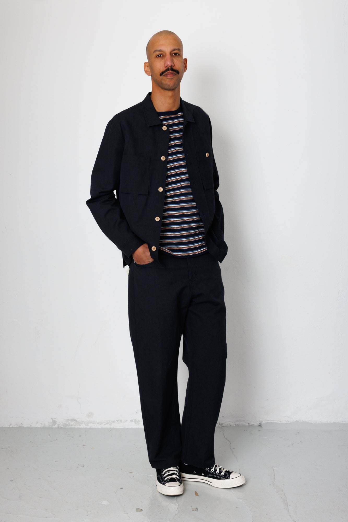 Folk | Folk Patch Overshirt - Soft Black Slub Linen