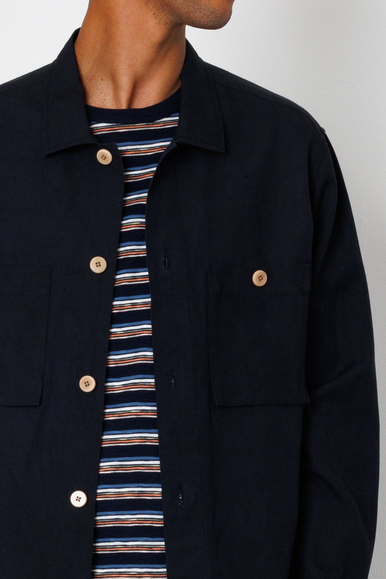 Folk | Folk Patch Overshirt - Soft Black Slub Linen