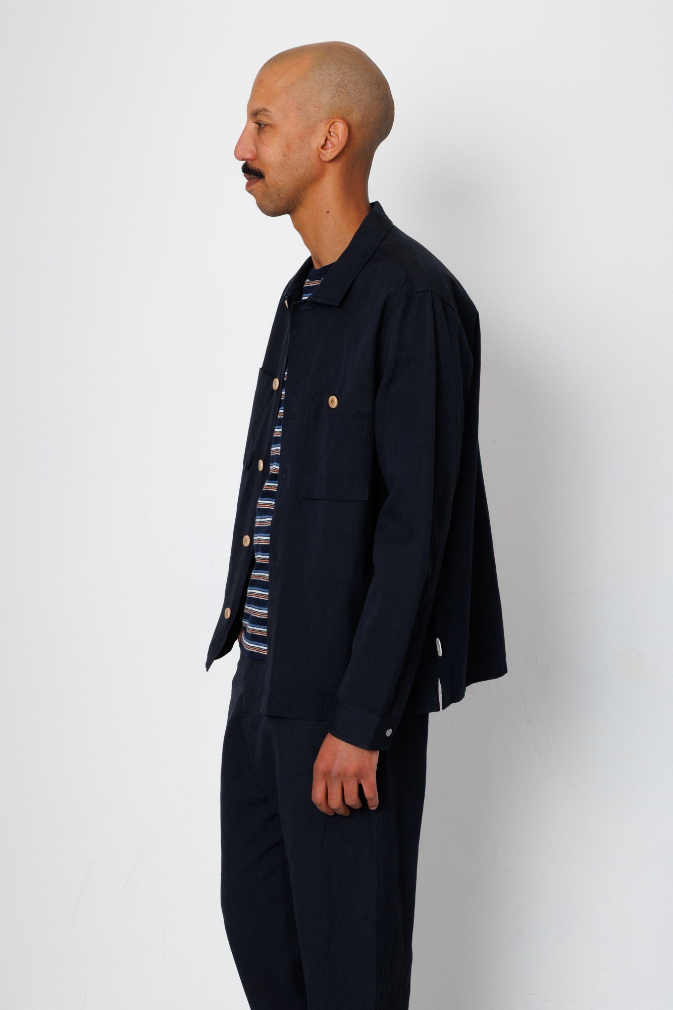 Folk | Folk Patch Overshirt - Soft Black Slub Linen