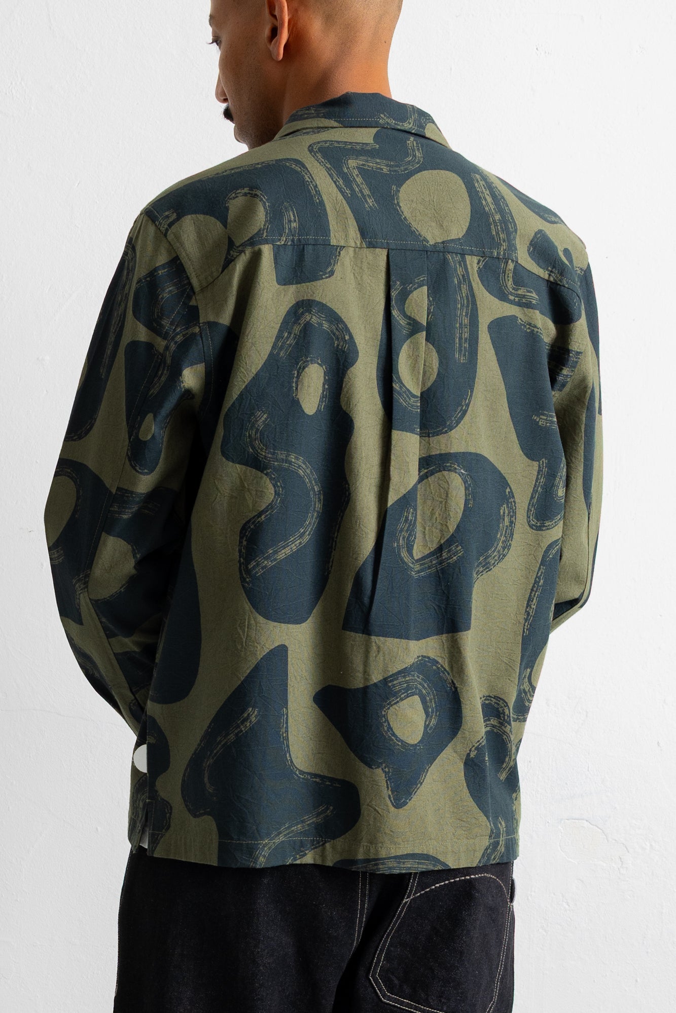Folk | Folk Patch Overshirt - Olive Navy Cast Print