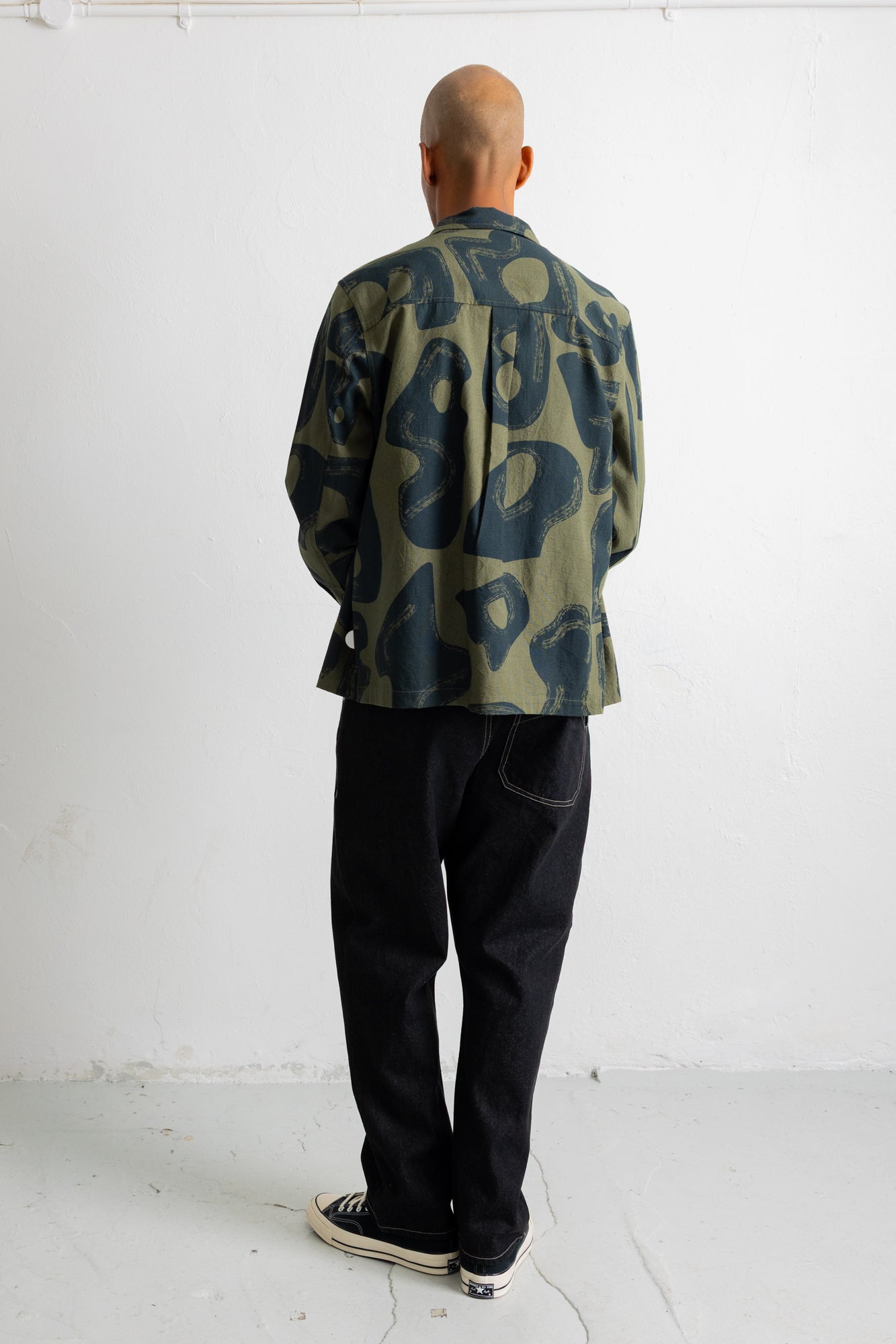 Folk | Folk Patch Overshirt - Olive Navy Cast Print