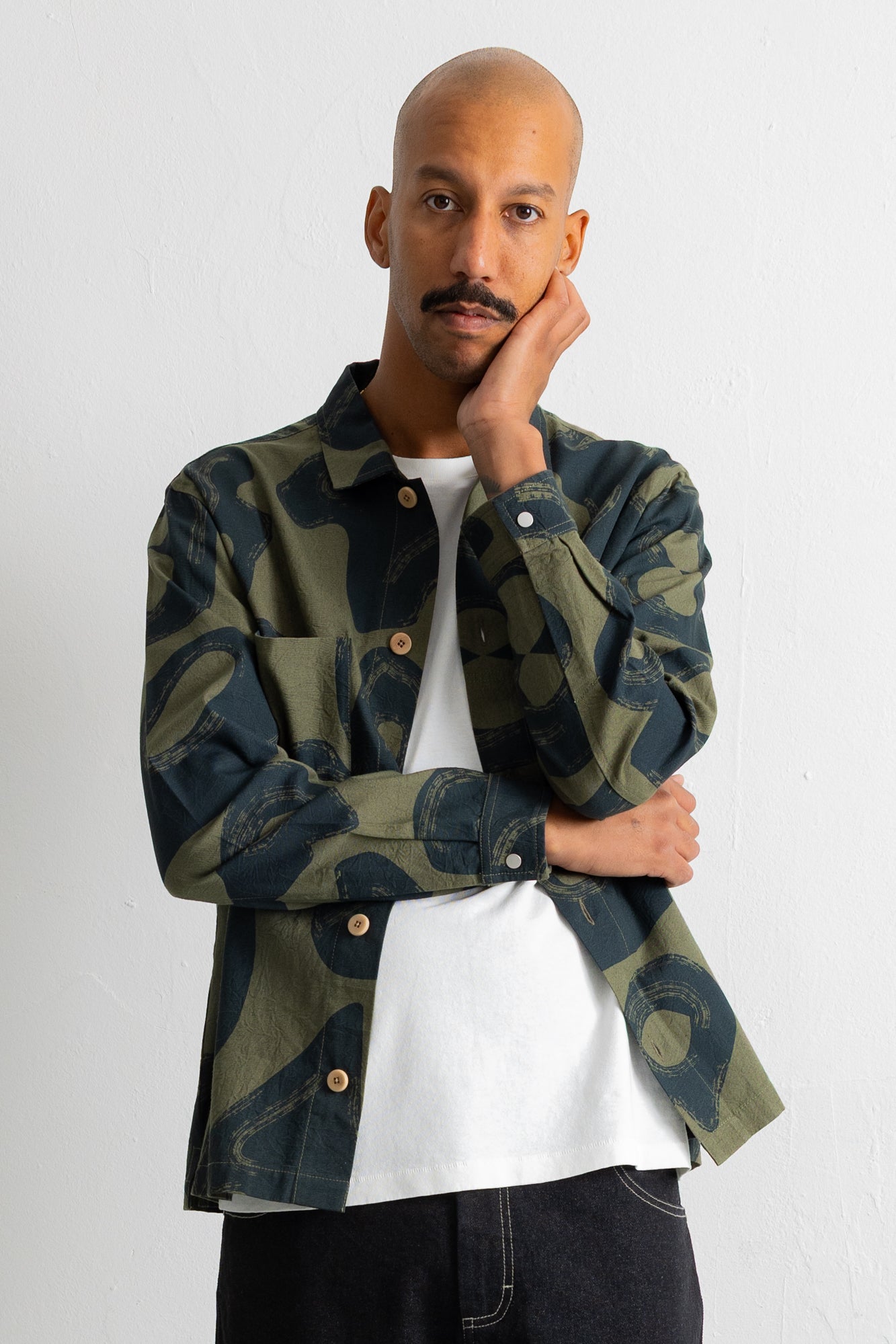 Folk | Folk Patch Overshirt - Olive Navy Cast Print