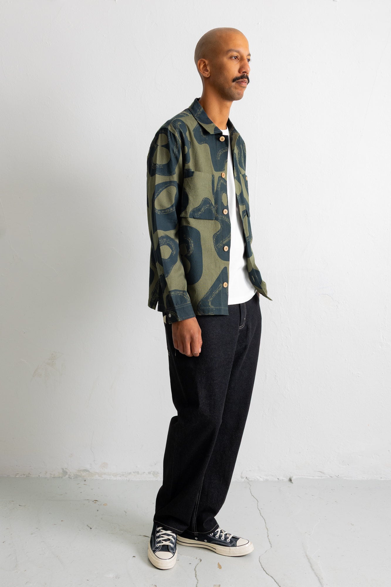 Folk | Folk Patch Overshirt - Olive Navy Cast Print