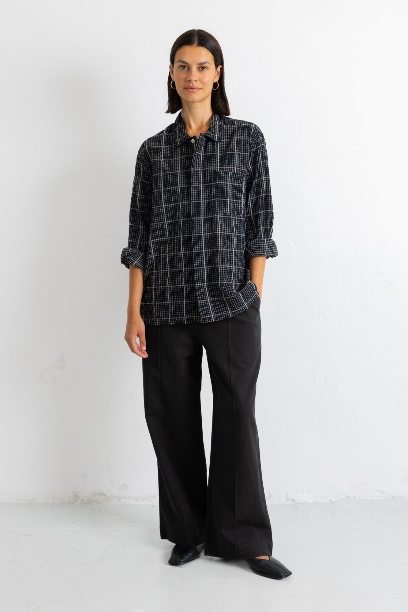 Folk | Folk Patch Shirt - Black Windowpane Check