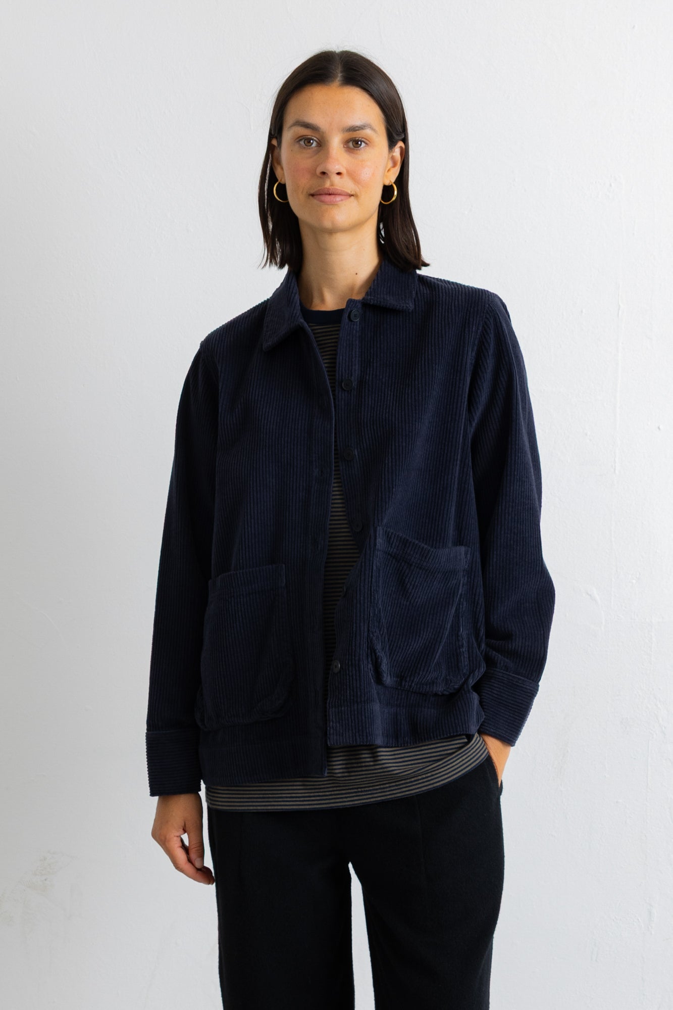 Pleated Shirt - Blue Black Chunky Cord