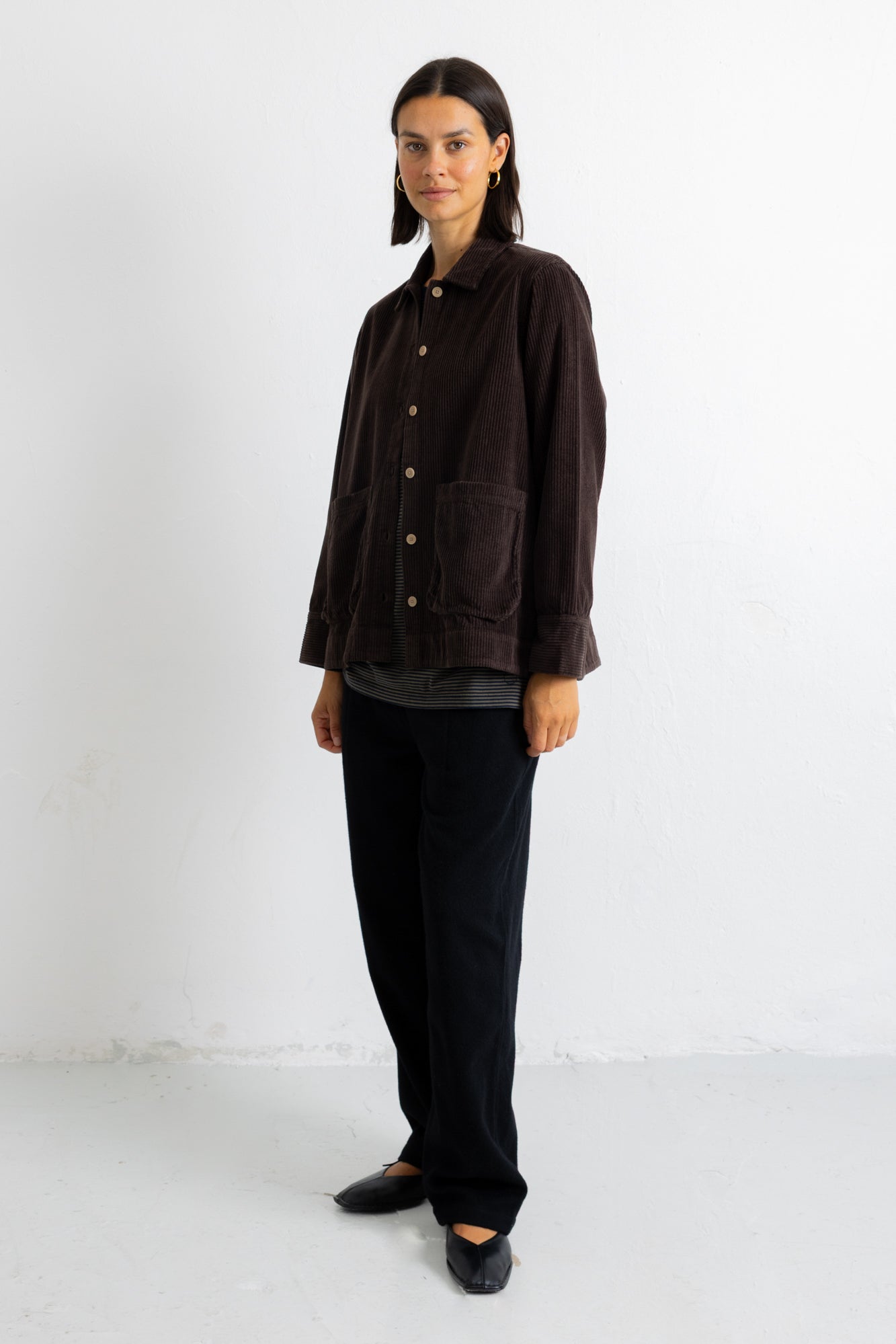 Folk | Folk Pleated Shirt - Chocolate Chunky Cord