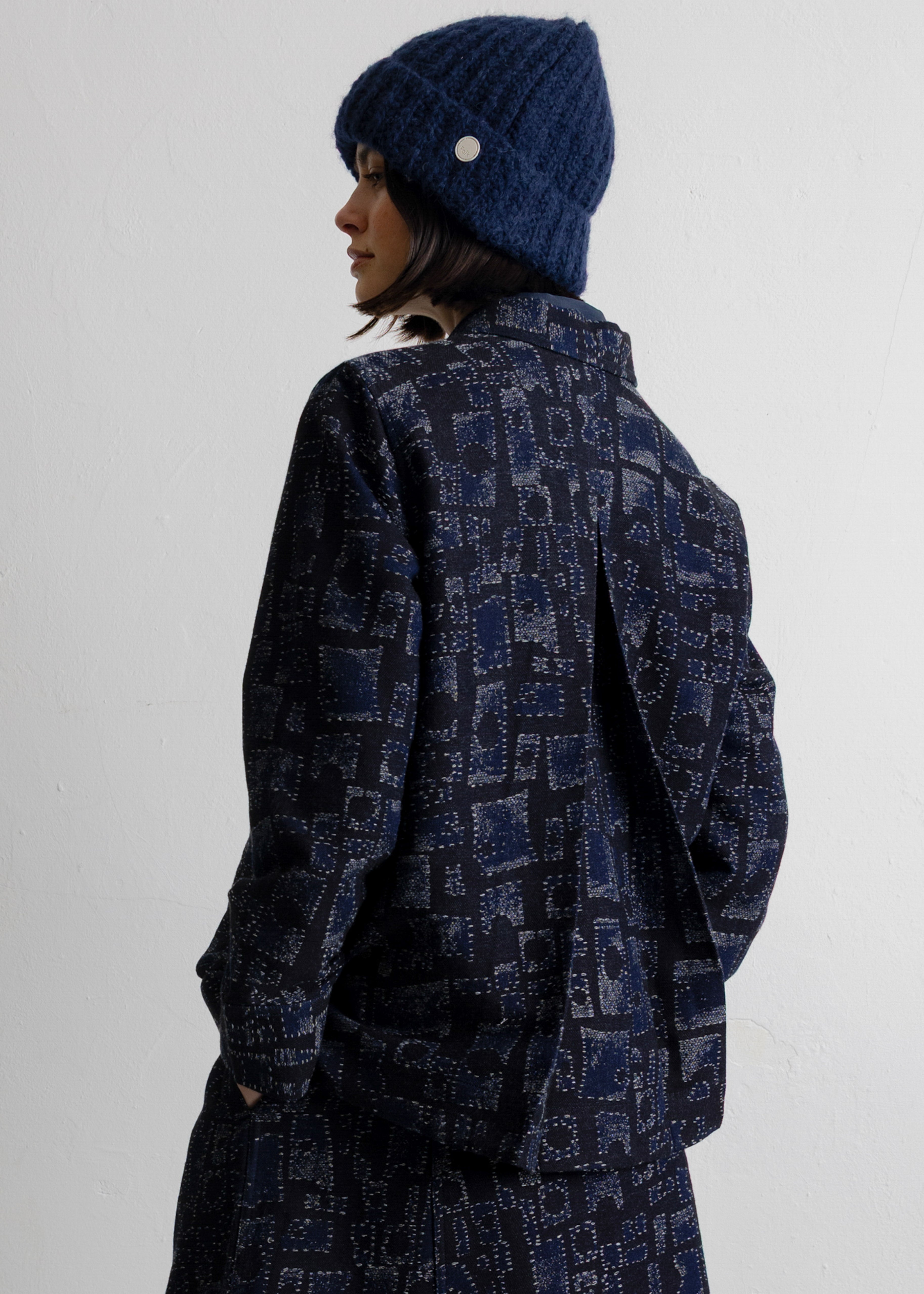 Folk | Folk Pleated Shirt - Deep Indigo Jacquard