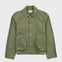 Green jacket with button details on a white background