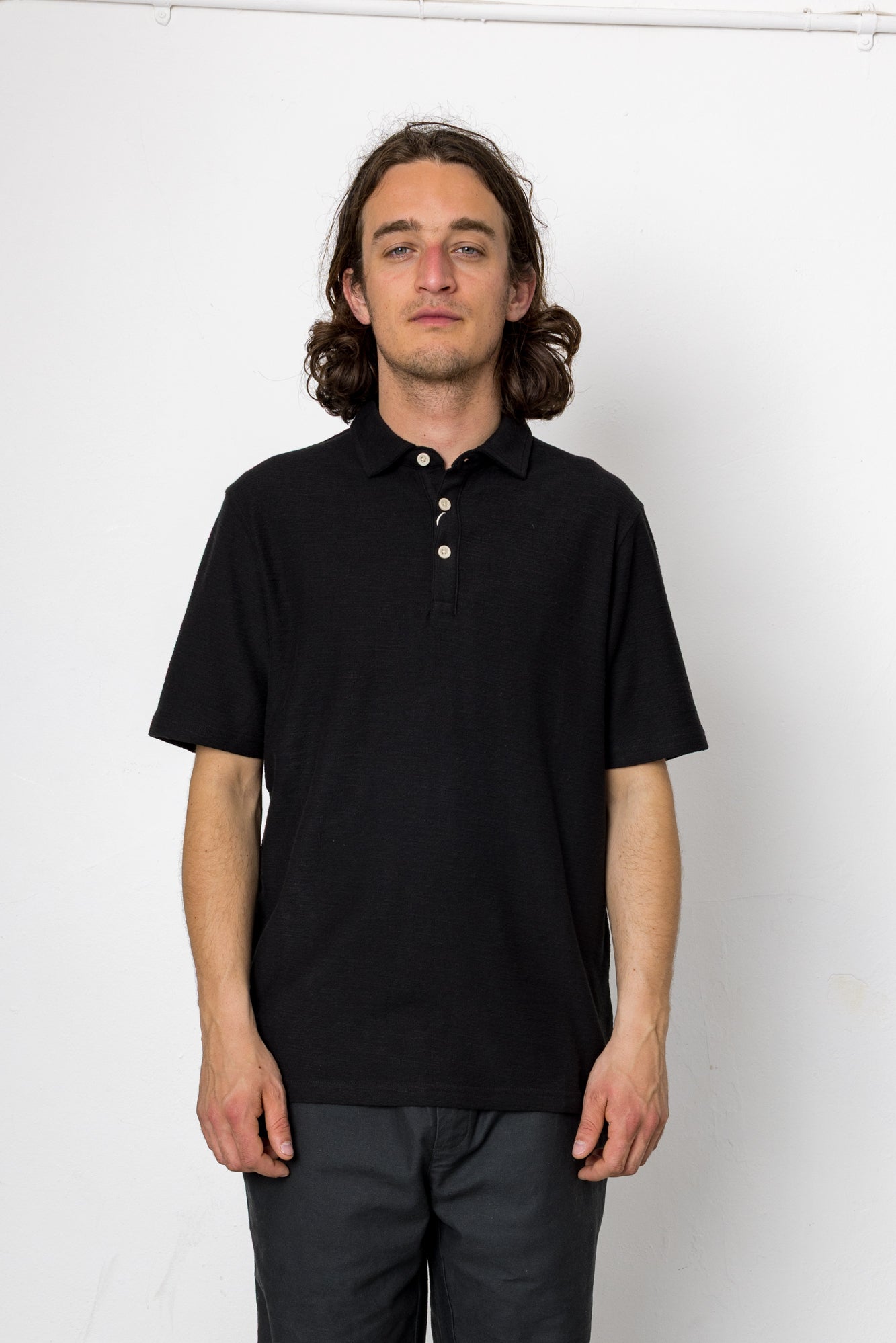 Folk | Folk Ray Slub Polo - Washed Black
