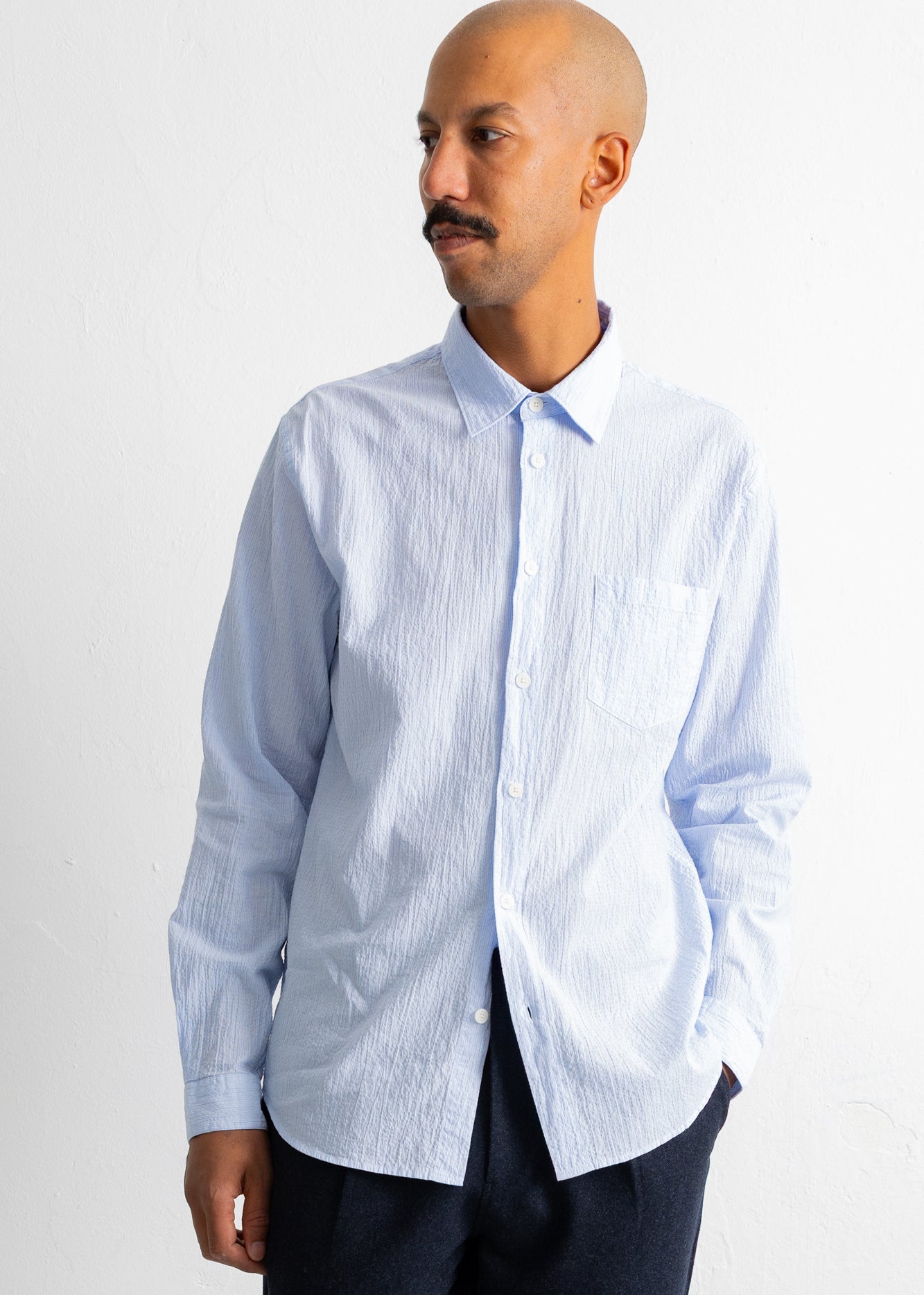 Folk | Folk Relaxed Fit Shirt - Blue Crinkle Fine Stripe