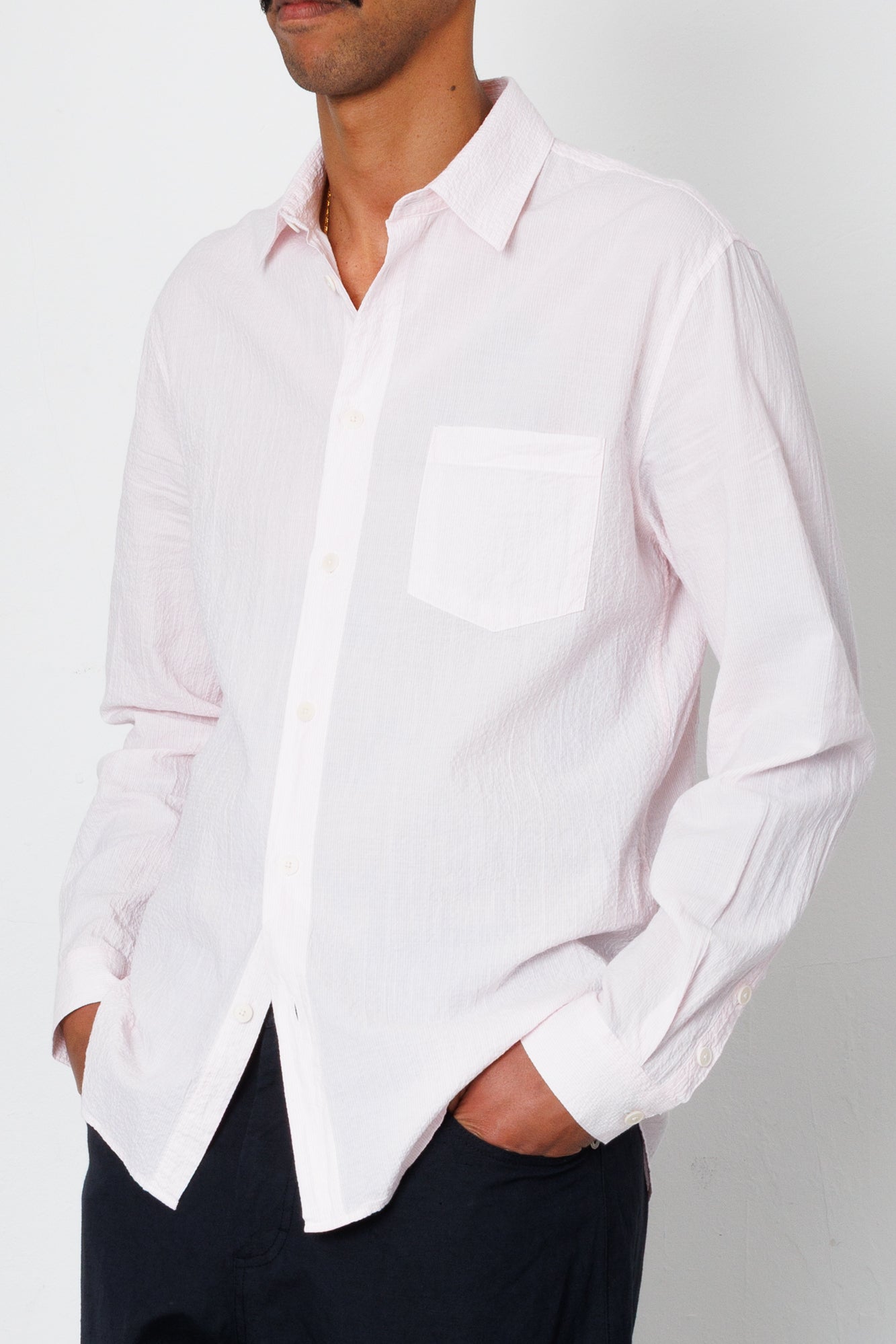 Folk | Folk Relaxed Fit Shirt - Pink Fine Stripe