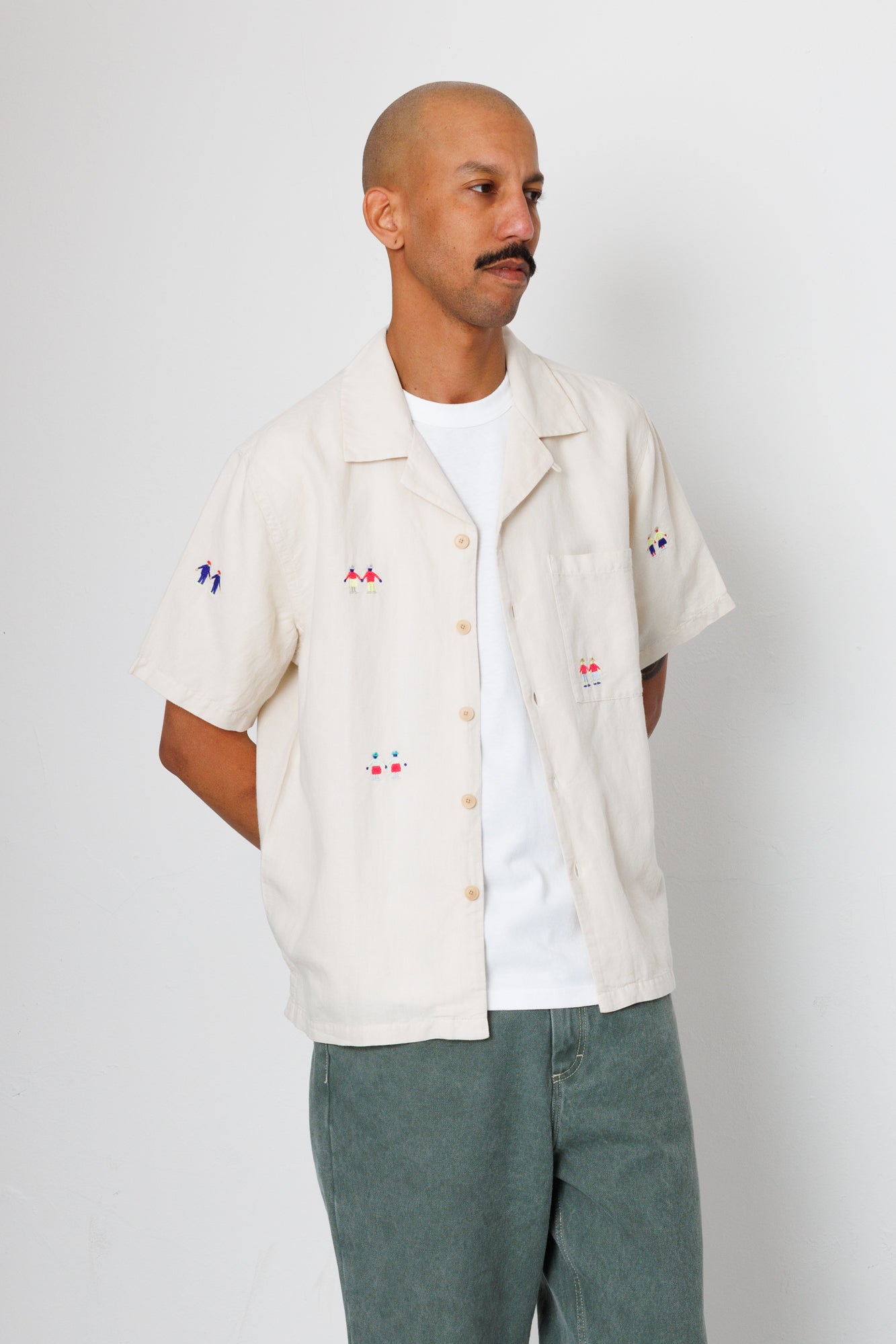 Folk | Folk x END. Clothing | Relaxed Soft Collar Shirt - Ecru Embroidery 