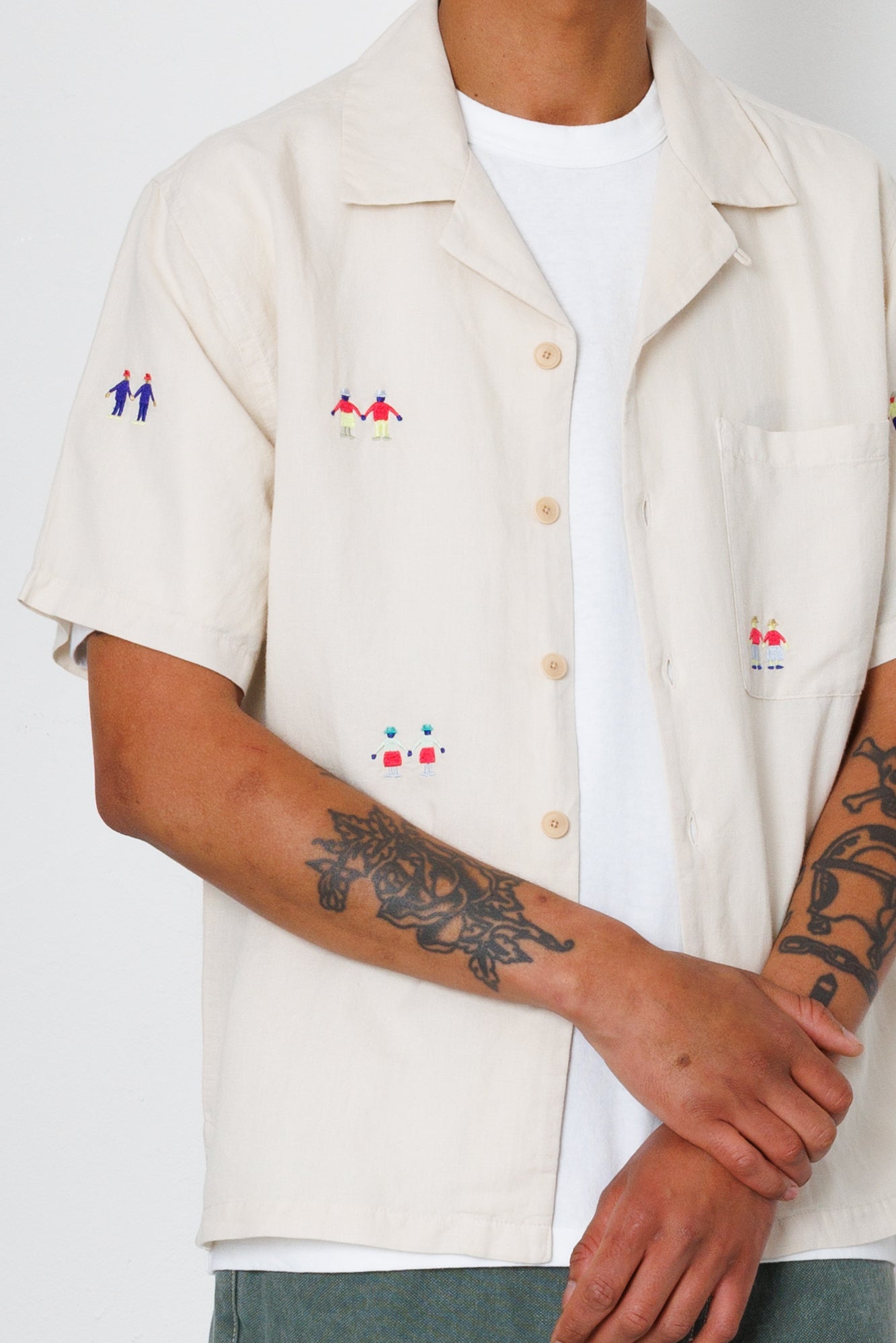 Folk | Folk x END. Clothing | Relaxed Soft Collar Shirt - Ecru Embroidery 