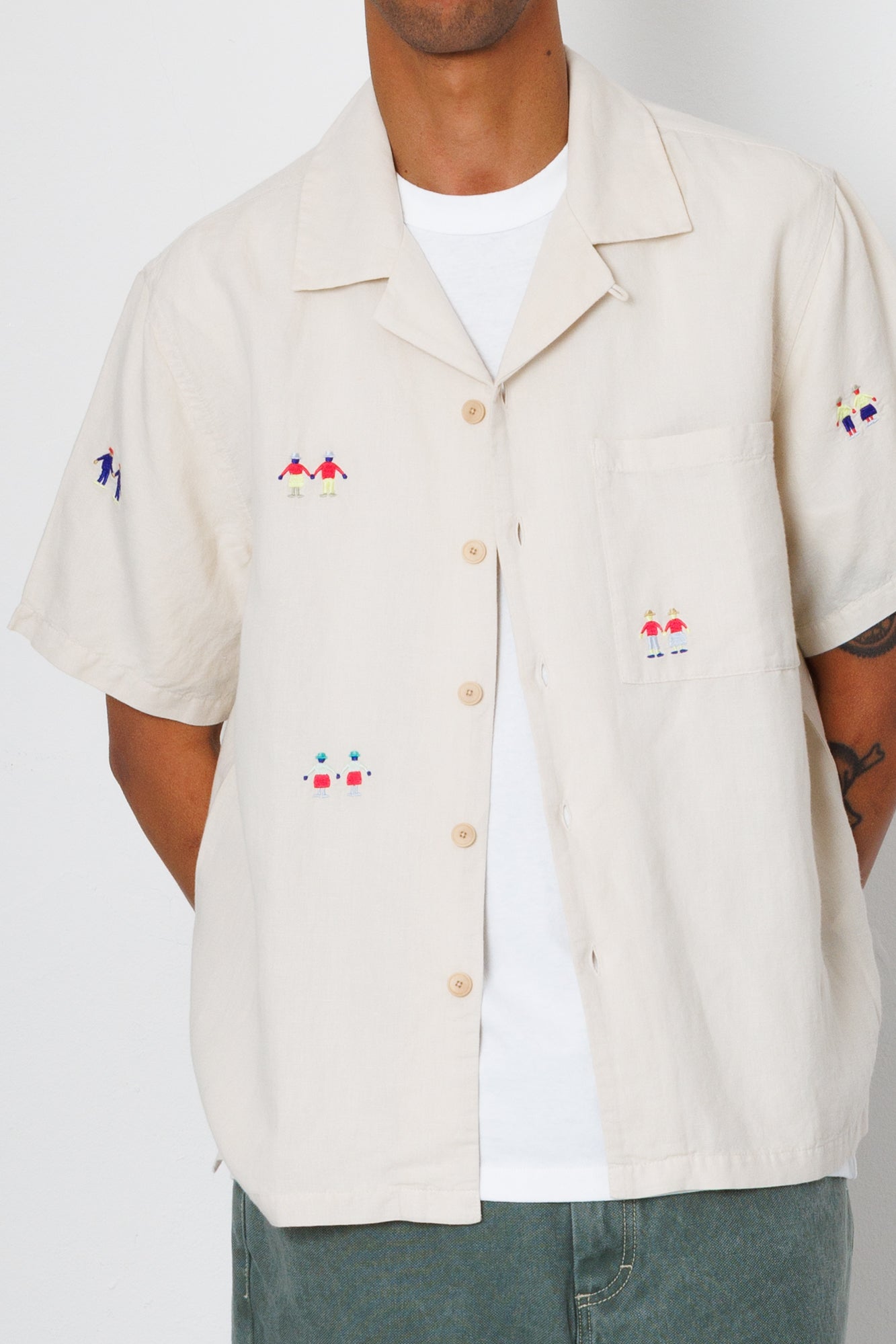 Folk | Folk x END. Clothing | Relaxed Soft Collar Shirt - Ecru Embroidery 