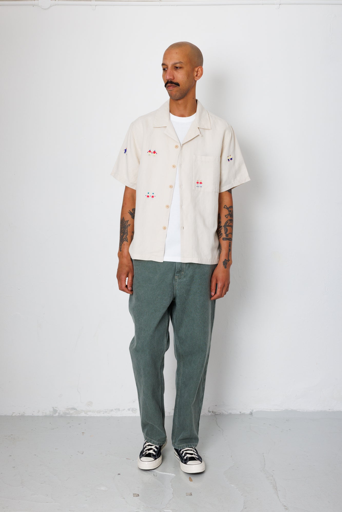 Folk | Folk x END. Clothing | Relaxed Soft Collar Shirt - Ecru Embroidery 