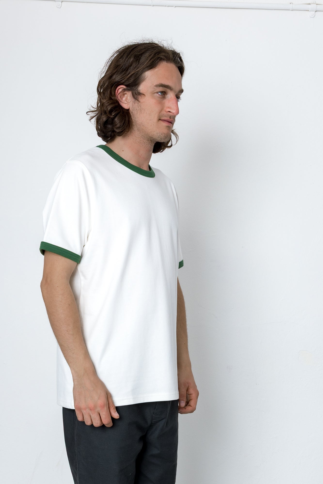 Folk | Folk Ringer T-Shirt - Ecru / Green